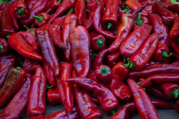 Foto un montón de pimientos rojos como fondo de alimentos