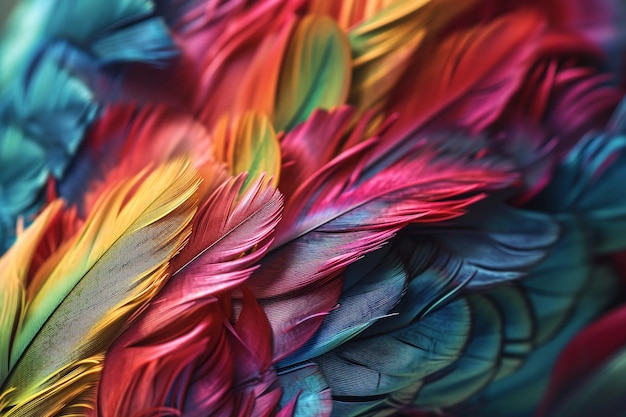 un montón de plumas con diferentes colores en ellos