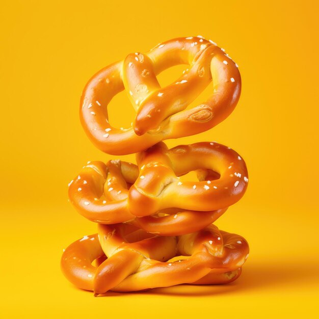 Un montón de pretzels sobre el fondo amarillo IA generativa