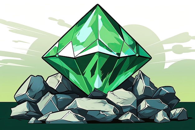 Un montón de rocas con un diamante verde encima IA generativa