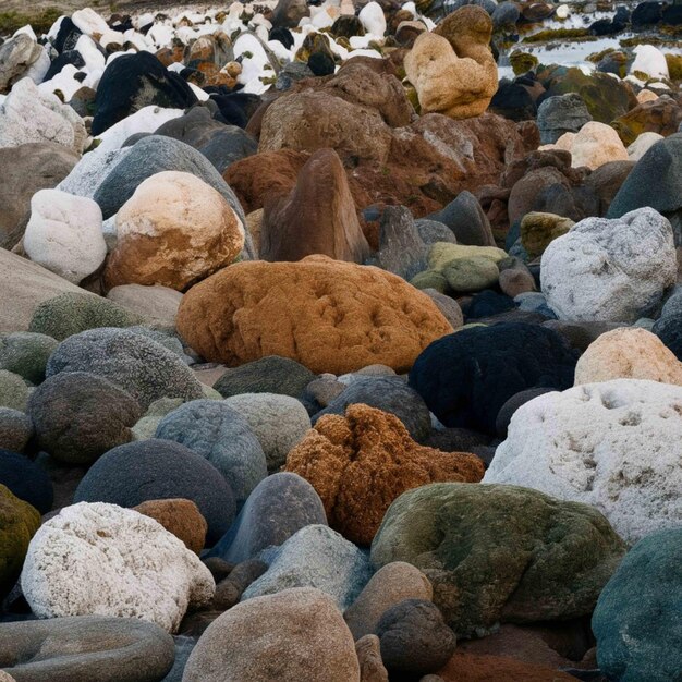 un montón de rocas con una gran que dice "mar" en la parte inferior