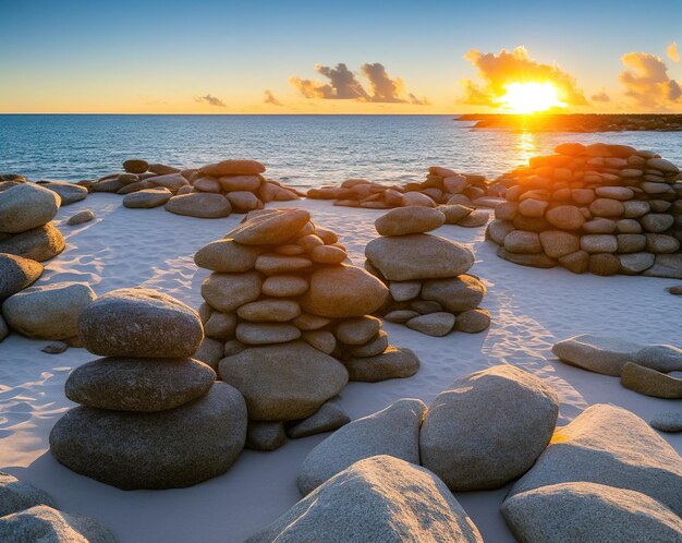 montón de rocas hermosa puesta de sol sobre el mar