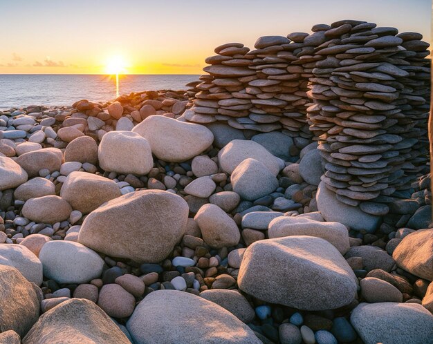 montón de rocas hermosa puesta de sol sobre el mar