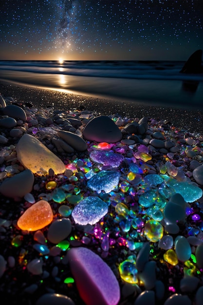 Foto montón de rocas sentadas en la parte superior de una playa generativa ai