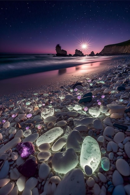 Montón de rocas sentadas en la parte superior de una playa generativa ai