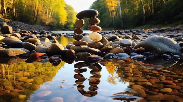 Foto un montón de rocas sentadas en la parte superior de un río