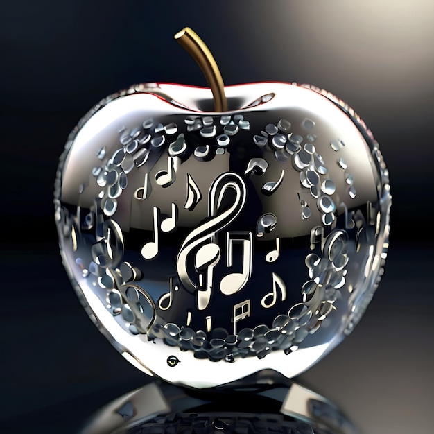 Foto un montón de símbolos de notas musicales dentro de una manzana hecha de cristal generado por la ia