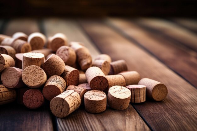 Un montón de tapones de vino en una mesa