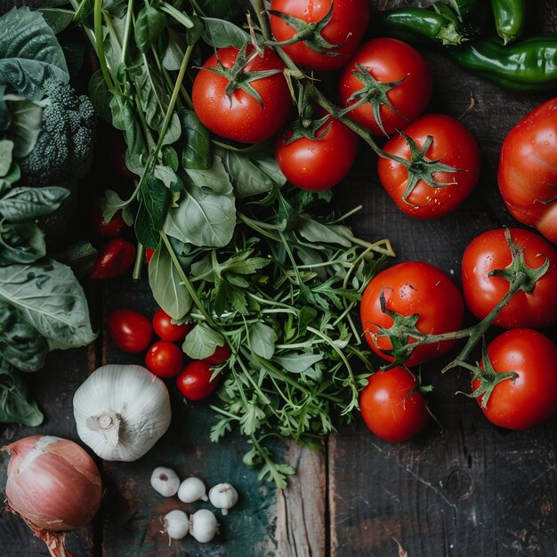 un montón de tomates y cebollas en una mesa