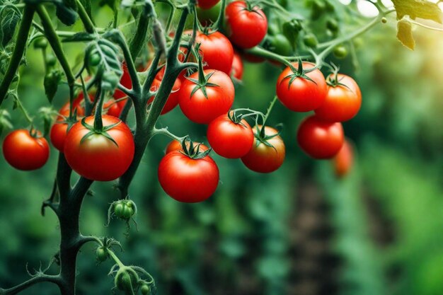 un montón de tomates cereza creciendo en una planta