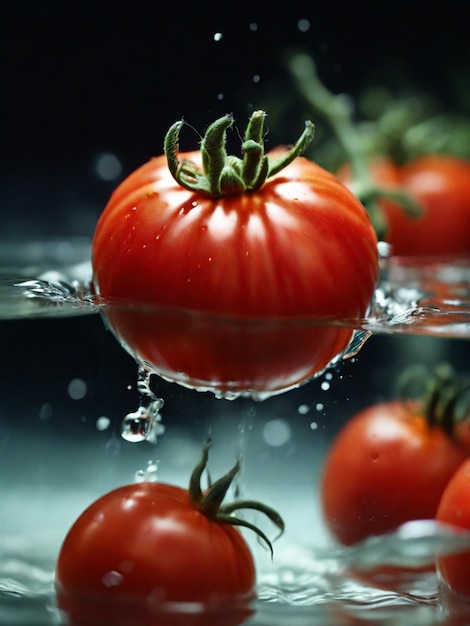 un montón de tomates están siendo salpicados con agua