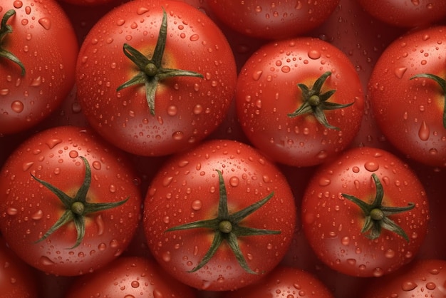 Un montón de tomates con gotas de agua sobre ellos