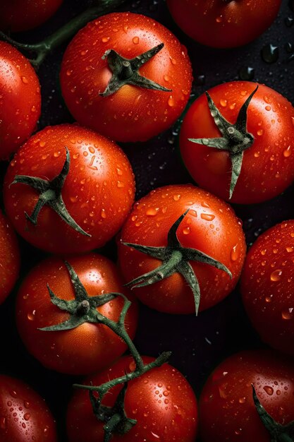 Un montón de tomates rojos maduros gotas visibles de agua generat ai