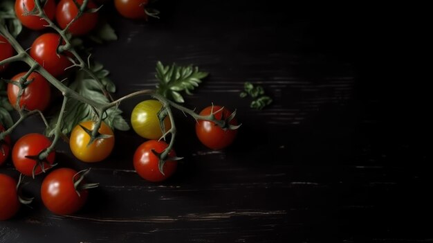 Un montón de tomates sobre un fondo negro