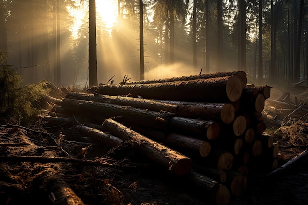 Montón de troncos en un concepto de deforestación forestal