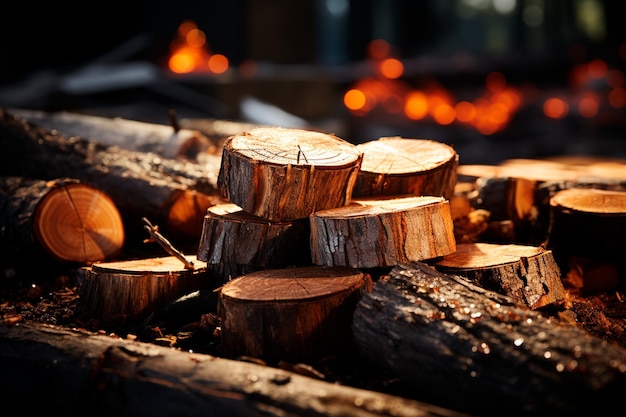 un montón de troncos de madera cortados en un montón en el bosque