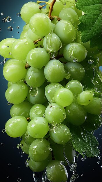 Foto un montón de uvas verdes con gotas de agua en ellas