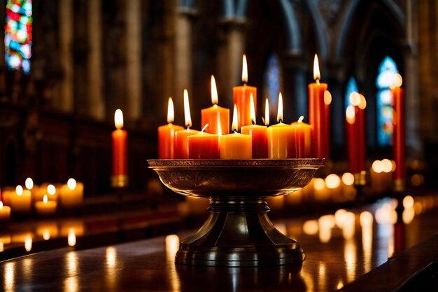 Foto un montón de velas que están en una mesa