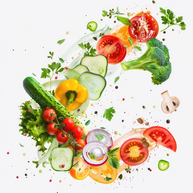 un montón de verduras y una botella de jugo con la letra s en ella