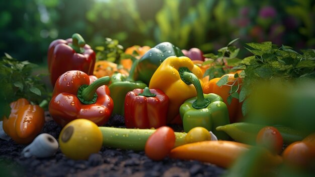 Un montón de verduras en un jardín.