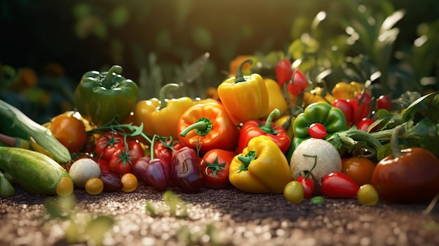 Un montón de verduras con la palabra "fruta" en la parte superior.