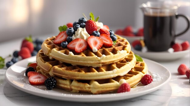 un montón de waffles esponjosos en un plato