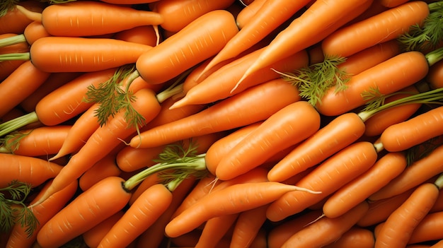 un montón de zanahorias con hojas verdes