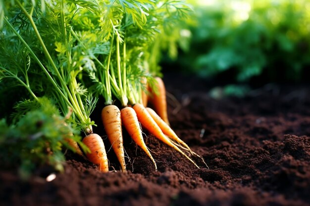 Foto un montón de zanahorias que están en la tierra.