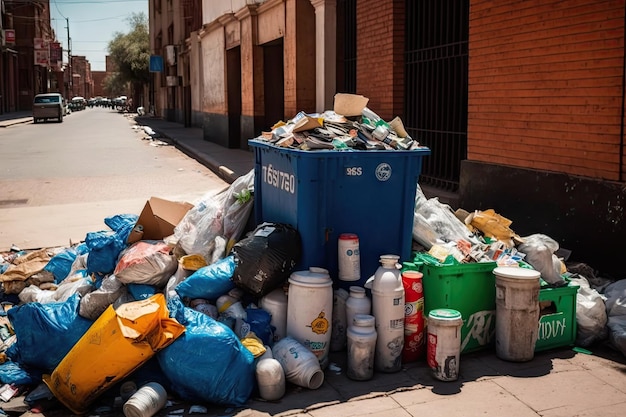 Montones de basura y basura en las calles llenas de basura
