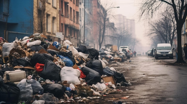 montones de basura en las calles contaminación urbana de los humanos.