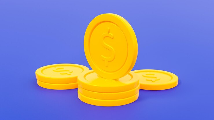 Montones de monedas de oro con el símbolo del dólar. renderizado 3d
