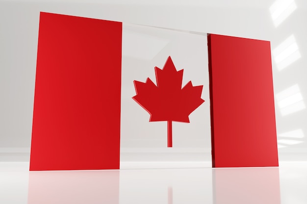 Monumentale kanadische Flagge für Kanada-Tag. 3D-Renderflagge aus Glas und Beton.