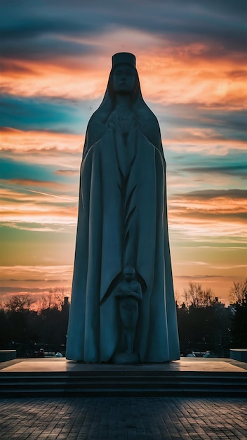 Foto monumento à pátria ao pôr-do-sol em kiev, ucrânia