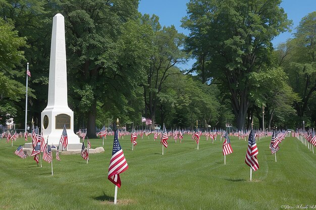 Foto un monumento a la guerra en el town common en barre massachusetts decorado para el día de la memoria