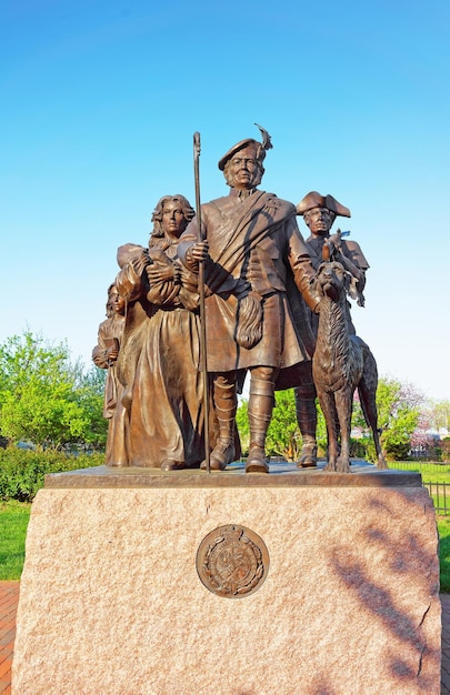 Monumento a los inmigrantes escoceses en Penns Landing en Filadelfia, Pensilvania, Estados Unidos.