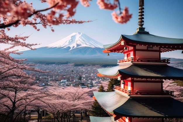 Monumento de Japón La pagoda roja de Chureito y el monte Fuji en Fujiyoshida, Japón