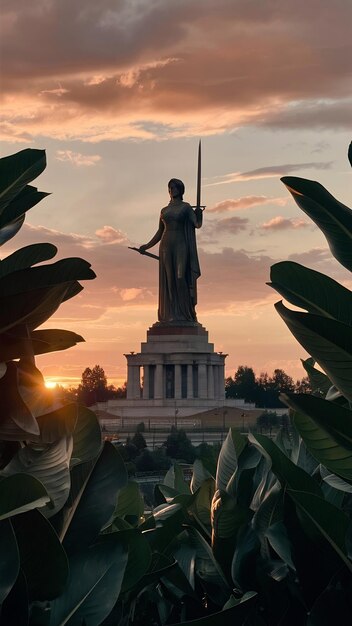 Monumento a la Patria al atardecer en Kiev, Ucrania