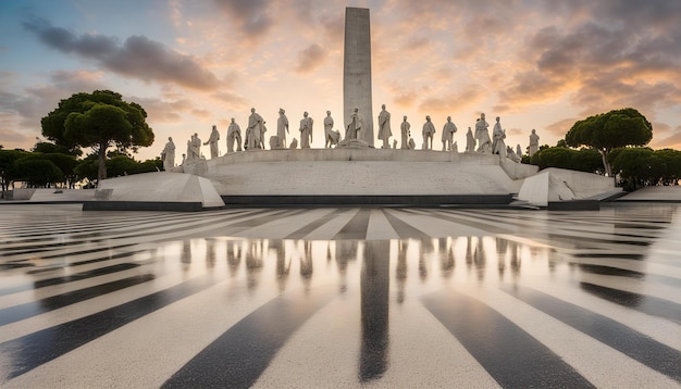 Foto un monumento con una puesta de sol detrás de él