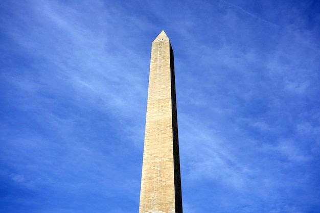 Monumento a Washington en un día soleado con fondo de cielo azul. Washington DC, Estados Unidos.