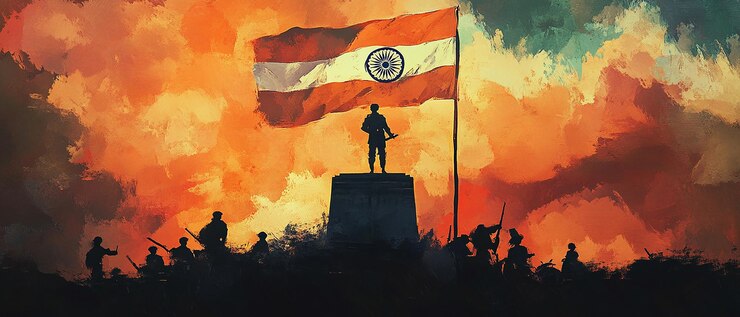 Foto monumentos de guerra de soldados con la bandera de la india