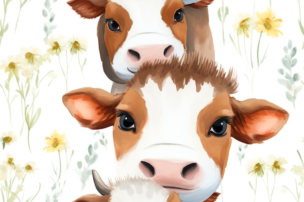 Foto moo ving artistry aquarela floral fusão de vacas