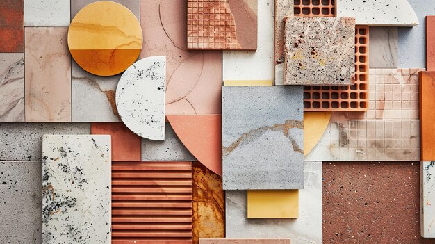 Moodboard de design de interiores elegante de diferentes materiais de textura e cor