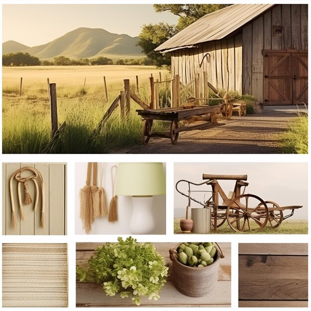 Moodboard inspirado en una granja de retiro rústico