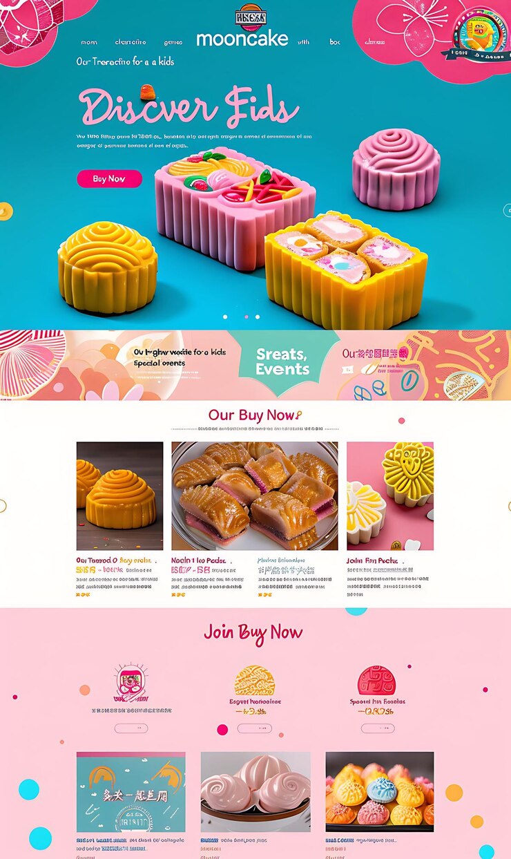 Foto mooncake box com jogos interativos para crianças web alegre e brilhante inspirada em ideia de layout da web chinesa