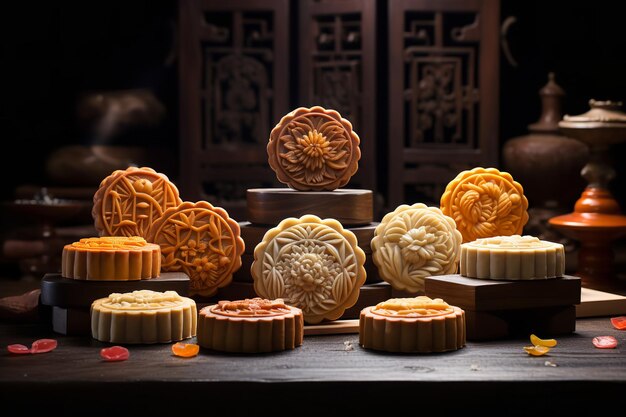 Mooncakes Chineses Tradicionais para a Festa do Meio Outono