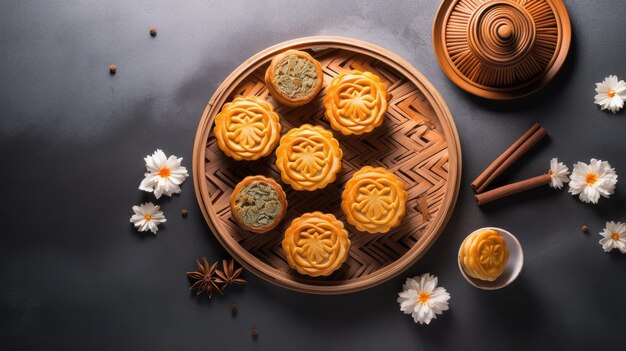 Mooncakes de comida tradicional chinesa para o Festival do Meio Outono