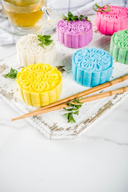 Mooncakes de pele de neve chinês