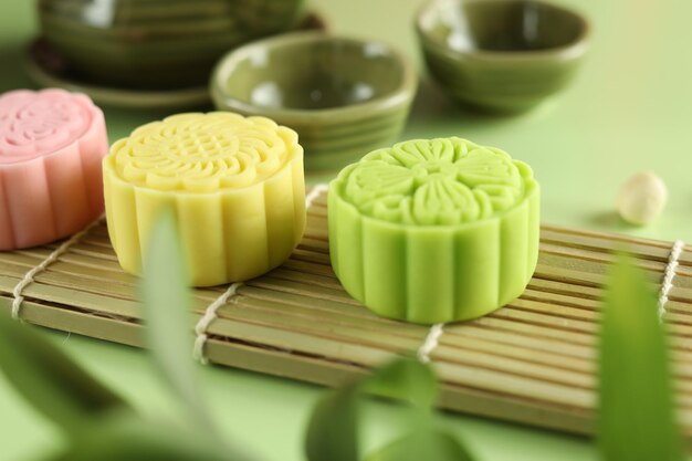 Foto mooncakes de pele de neve comida tradicional chinesa do festival de outono