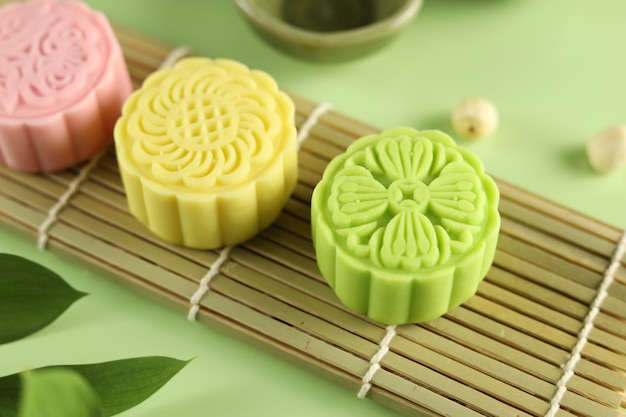 Foto mooncakes de pele de neve comida tradicional chinesa do festival de outono