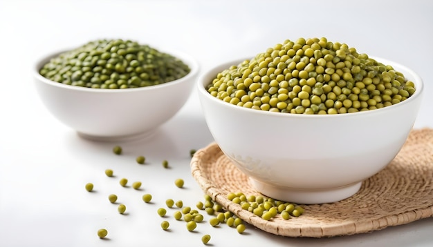 Moong dal verde de frijol Mung orgánico en un cuenco blanco